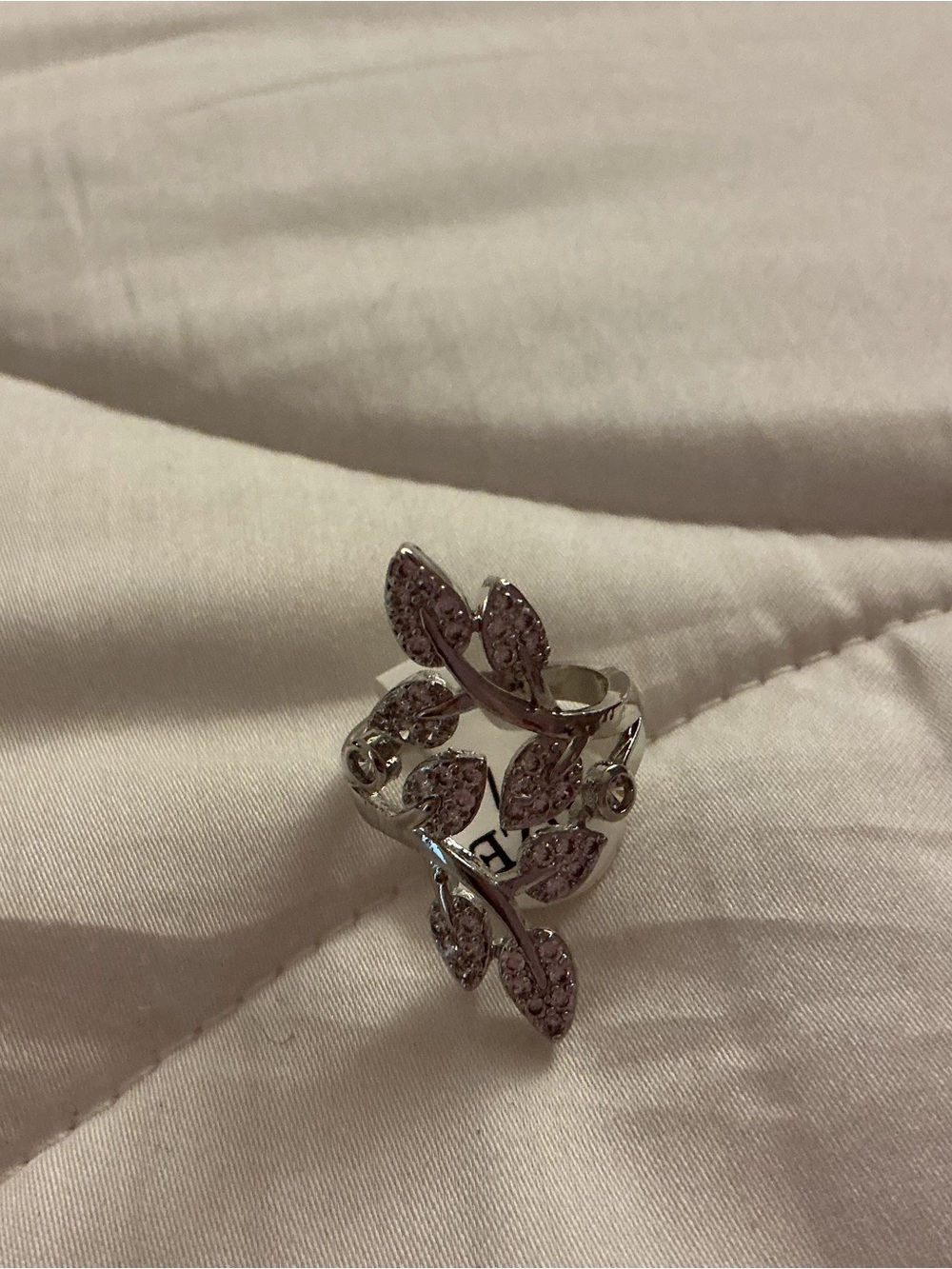 Silver Leaf Crystal Wrap Ring - Pink Accents